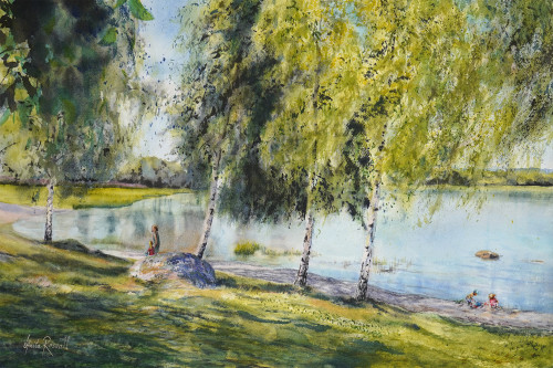 Sommardag vid stranden - originalmålning av Anita Rosvall
